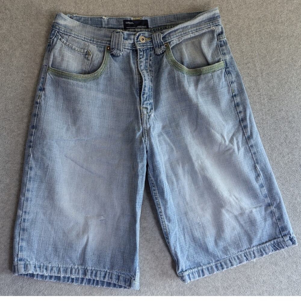 Qruel Men Shorts Size‎ 36 90s Bermuda Denim Jorts Faded 12" Inseam Cotton